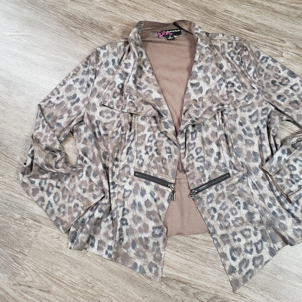 Peck & Peck Leopard Print Faux Suede Open Draped … - image 7